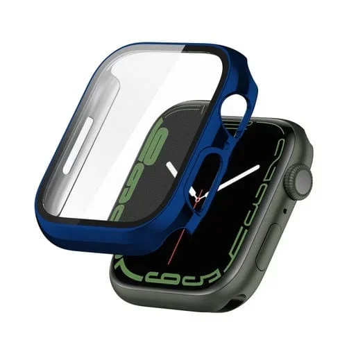 Estuche Protector PC Galvanoplastia con Vidrio Templado para Apple Watch Series 8/7 45mm (Azul Estrellado)