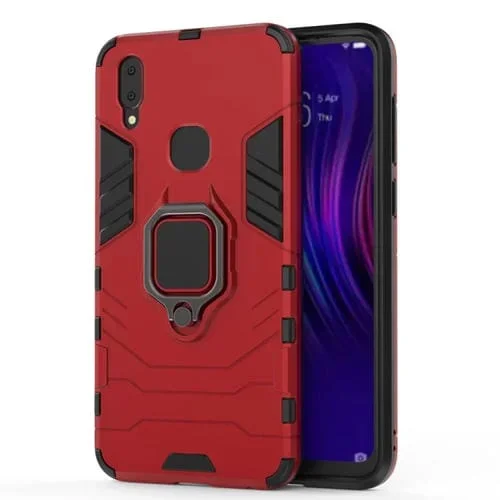 Estuche Protector PC + TPU a Prueba de Golpes para Vivo V11I, con Soporte de Anillo Magnético (Rojo)