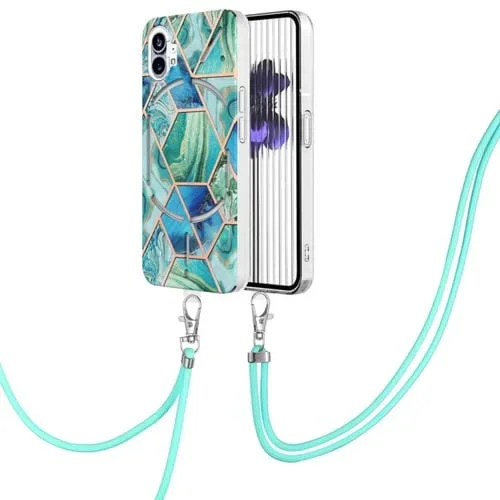Estuche TPU Mármol con Empalme Galvánico y Cordón para Nothing Phone 1 (Verde)