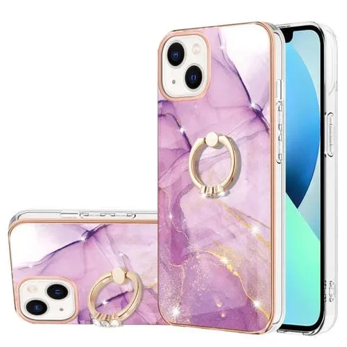 Estuche TPU para iPhone 13 Mini Galvanoplastia Patrón de Mármol con Soporte para Anillo (Púrpura)