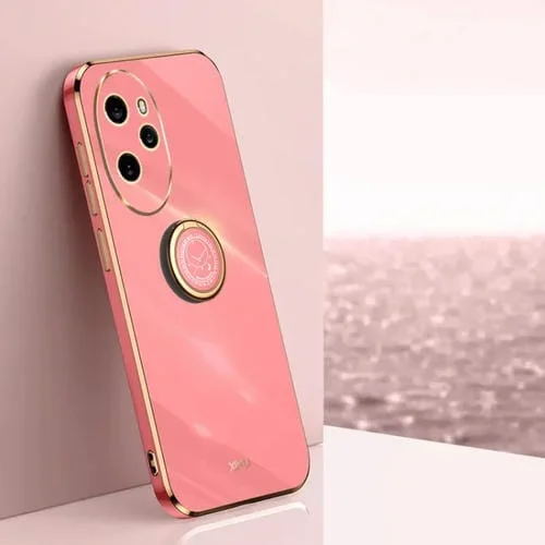 Estuche TPU Xinli para Honor 100 Pro Electrochapado 6D con Borde Recto y Soporte para Anillo (Rojo Espino)