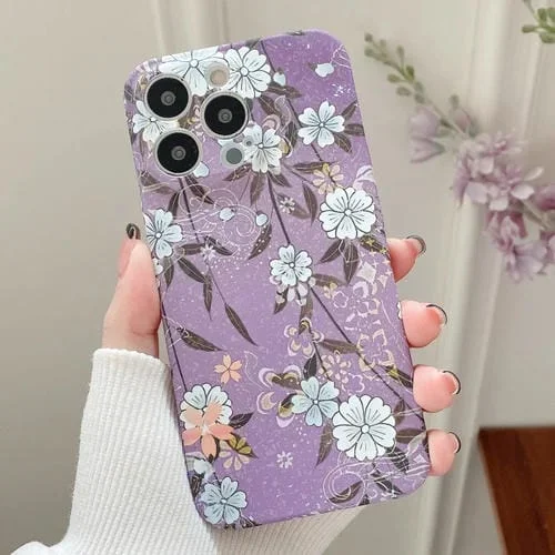 Etiqueta Engomada para Teléfono iPhone 11 Pro Patrón de Flores Caja PC (Púrpura)