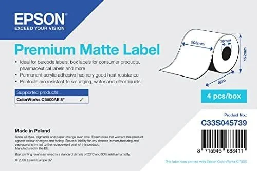 Etiquetas para Impresora Epson C33S045739 Blanco Ø 76,2 mm (1 unidad) (18 Unidades)