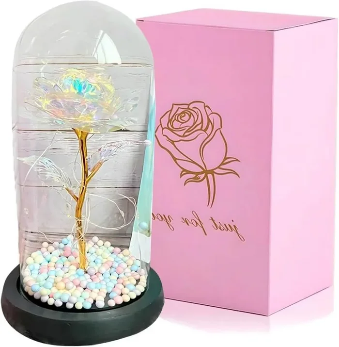 EXTRALINK LED ewige Rose im Glas – Símbolo del unvergänglichen Liebe, elegante decoración con cristal, romantisches Licht, batteriebetrieben Valentinstag & besondere Anlässe, Rosa