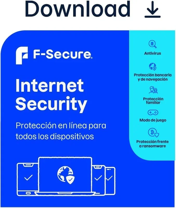 F-Secure Internet Security para todos los dispositivos | 2 Años | 5 Dispositivos | PC/Mac/Mobile | Código de activación enviado por email