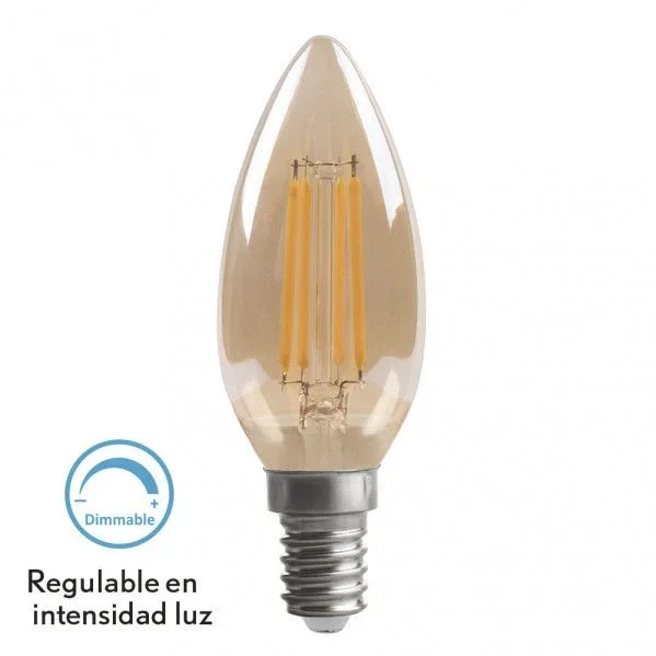 FABRILAMP Bombilla Filamento Vela 10×3,5d 4w Regulable E14 330lm Ambar 2700k
