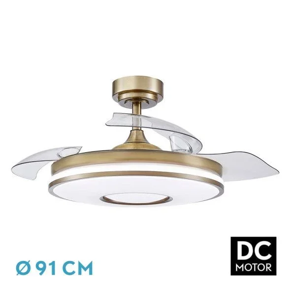 FABRILAMP Ventilador de techo DC > con aspas plegables y mando a distancia (48 W, 3 CCT, 4800 lm) Ø38-91 x 32 44,5 cm, color piel
