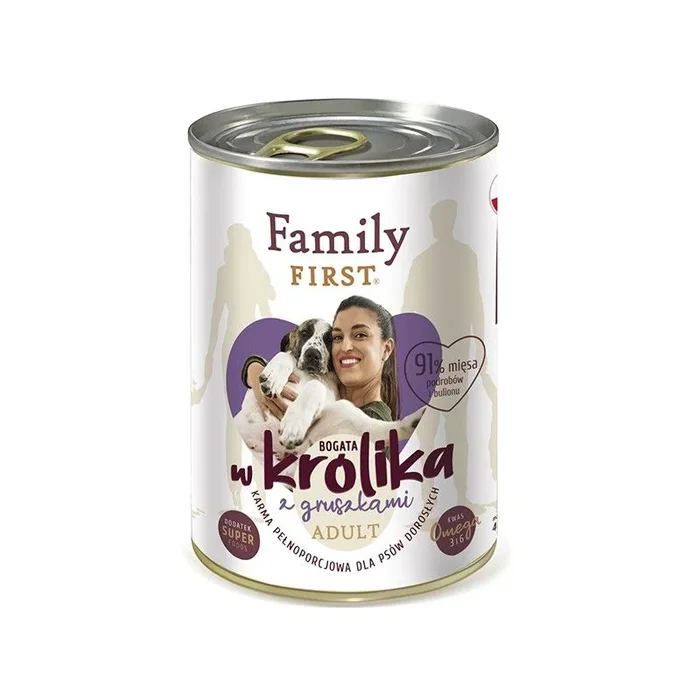 Family first adult rabbit with pear – comida húmeda para perros – 400 g