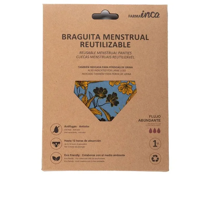 FARMA INCA Bragas Menstruales Flujo Abundante – Braguita Menstrual Reutilizable y Ecológica – Protección contra Pérdidas de Orina – 95% Algodón – Lavable – x1 – Braga Menstrual Cintura Baja – Talla M