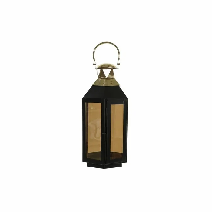 Farol dkd home decor negro cristal hierro dorado (22 x 20 x 46 cm)