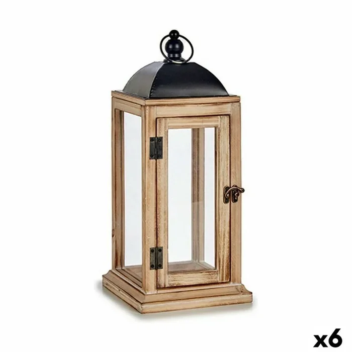 Farol natural negro metal madera (18 x 43 x 18 cm) (6 unidades)
