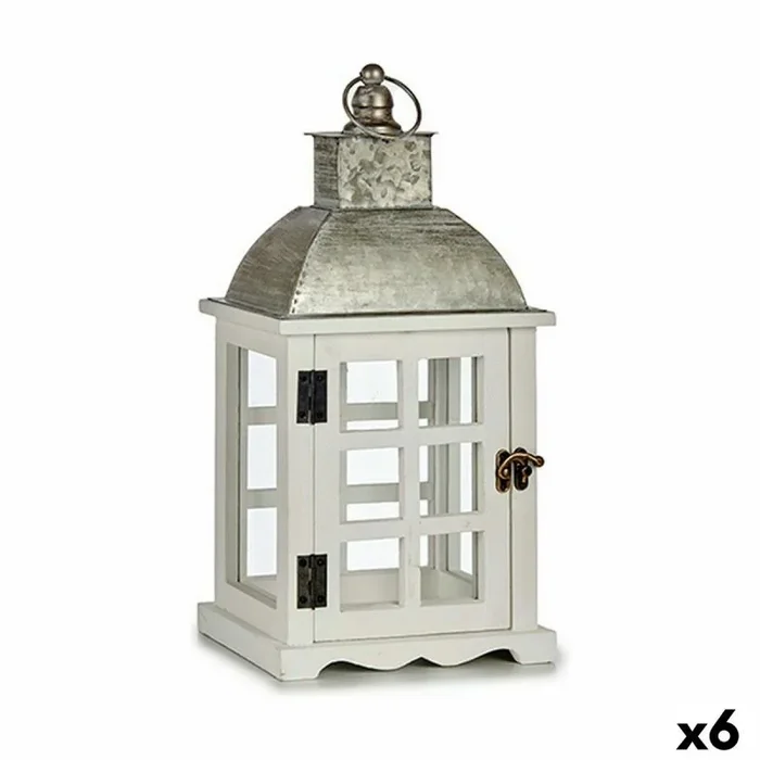 Farol plateado metal madera blanco (14 x 39,3 x 20 cm) (6 unidades)