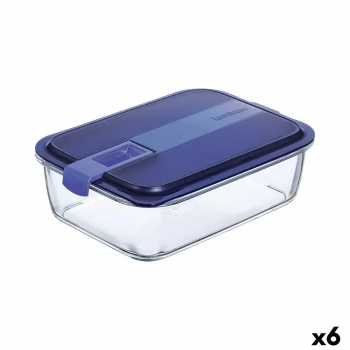 Fiambrera hermética luminarc easy box azul vidrio (6 unidades) (1,97 l)