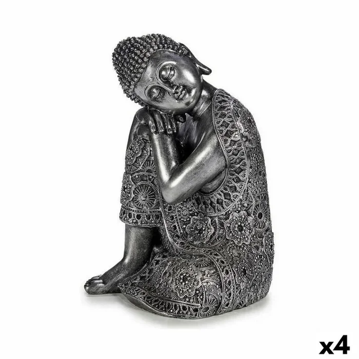 Figura decorativa buda sentado plateado 20 x 30 x 20 cm (4 unidades)