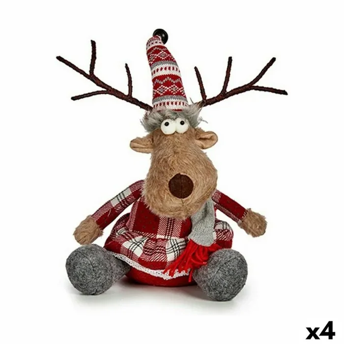 Figura decorativa ciervo blanco marrón rojo gris 16 x 30 x 30 cm (4 unidades)