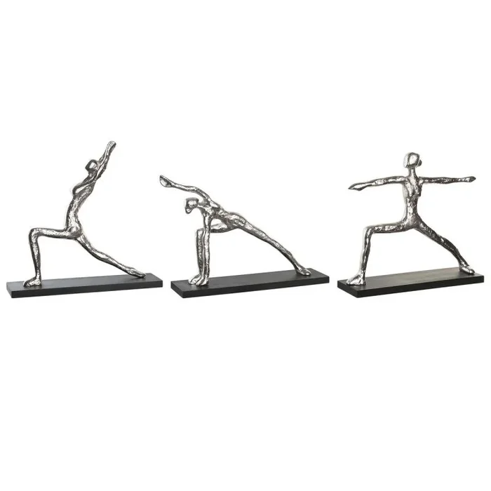 Figura decorativa dkd home decor 33 x 10 x 35 cm plateado negro indio yoga (3 unidades)