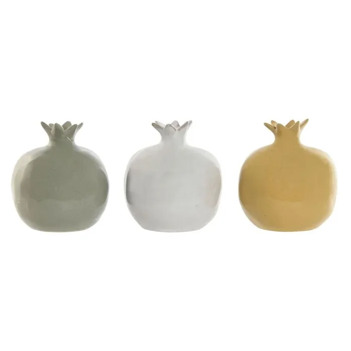 Figura decorativa home esprit blanco verde mostaza moderno 13,5 x 13,5 x 15 cm (3 unidades)