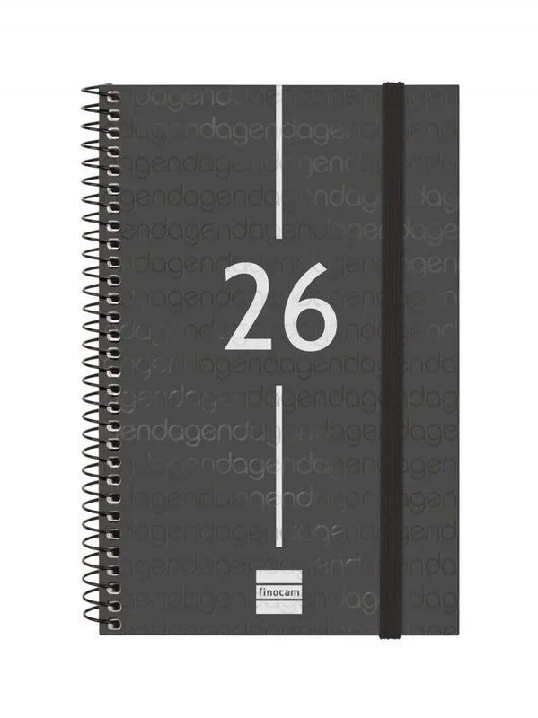 Finocam – Agenda Espiral 2026 Semana Vista Horizontal | Enero – Diciembre (12 meses) | Agenda Anual 2026 con goma | Tapa de polipropileno Year – Negro – Español
