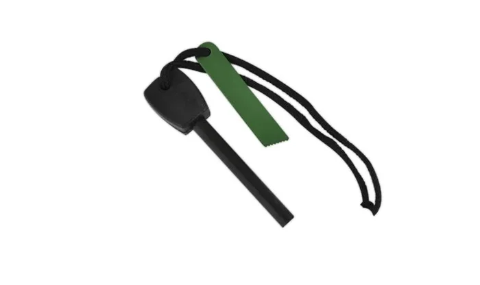 Firesteel Pedernal J&V de magnesio, diámetro de 0,8 cms, incluye cuerda y raspador, Herramienta de Camping para Pesca, Caza, Actividad Deportiva