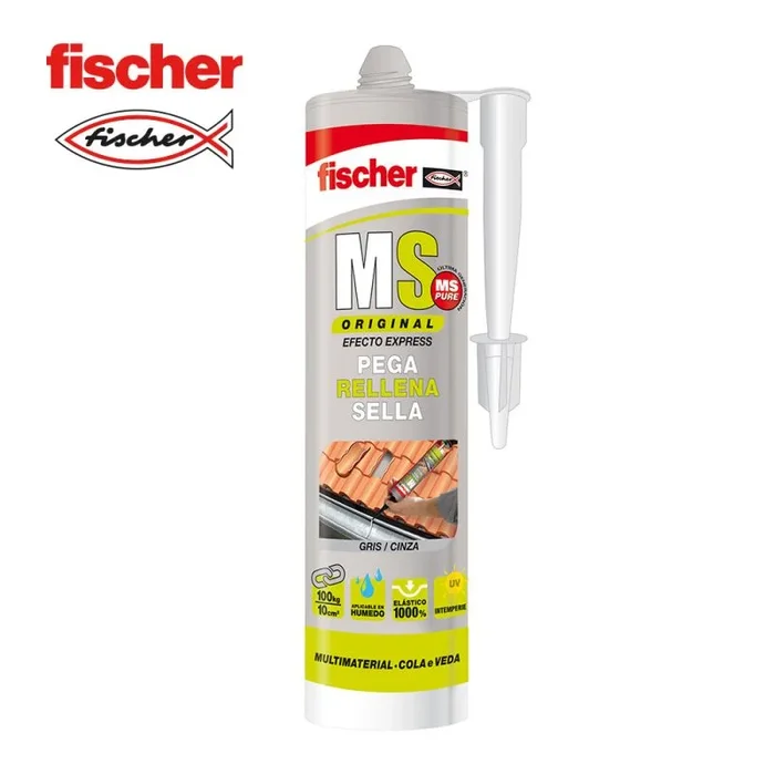 fischer – Solución Total Gris 290ml | Alta Elasticidad y Adherencia | Uso Interior y Exterior | Pintable y Resistente a UV | Para Construcción, Automoción y Techos