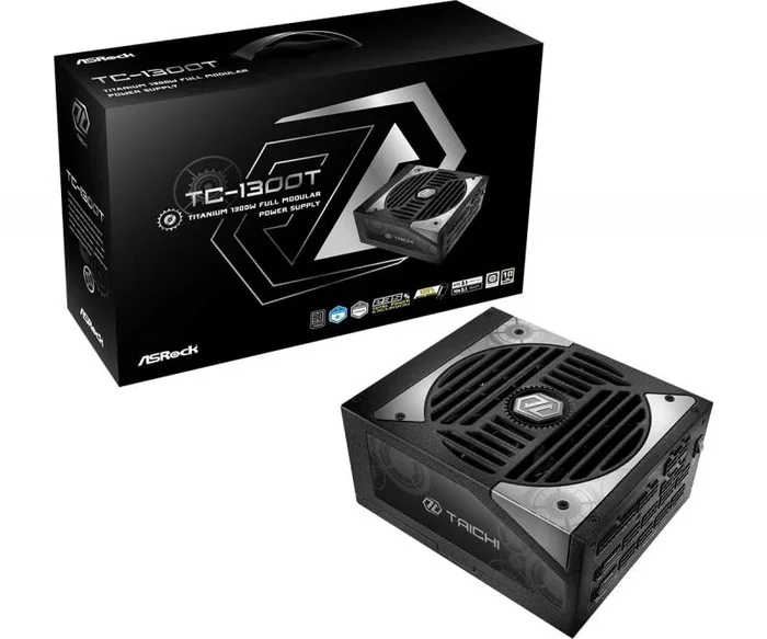 Fuente ALIMENTACION ASROCK TC-1300T,PSU,1300W,80 Plus Titanium,135MM,Modular,PCI-E 5.1 (12+4pin) x2,PCI-E (6+2 Pin) x8,SATA (5 Pin) x9