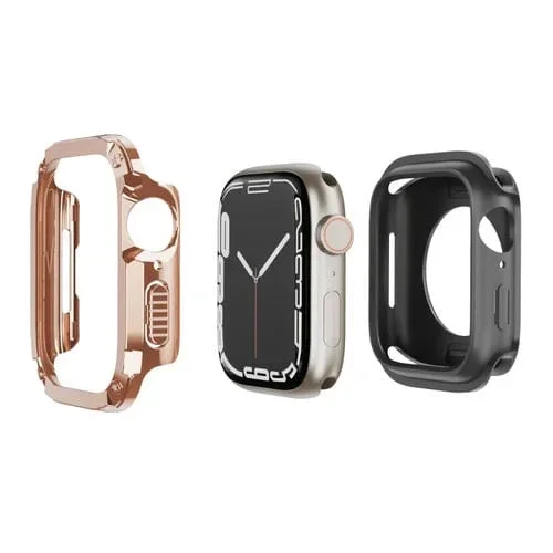 Funda 2 en 1 para Apple Watch Series 8/7 45mm PC Hybrid TPU Armor (Oro Rosa)