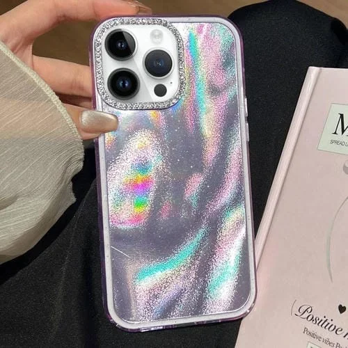 Funda 3 en 1 con diseño de arena movediza y marco de diamante para iPhone 14 Pro (morado)