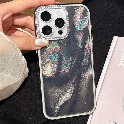 Funda 3 en 1 con diseño de arena movediza y marco de diamante para iPhone 16 Pro Max (negra)