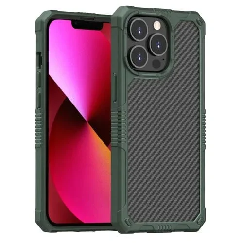 Funda a Prueba de Golpes Fibra de Carbono para iPhone 13 Pro (Verde Oscuro)