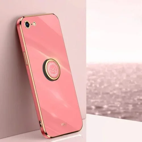 Funda a Prueba de Golpes Xinli 6D Borde Oro Recto con Soporte para iPhone 6 / 6S (Rojo de Espino)