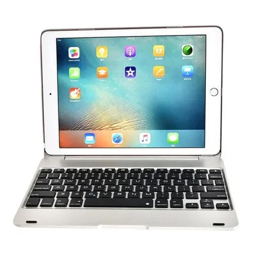 Funda abatible para iPad 9.7 (2017/2018) Air Air 2 Pro 9.7 + Teclado Bluetooth (Plateado)