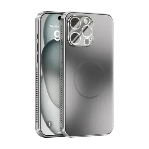 Funda ABEEL MagSafe esmerilada con disipación de calor y película para lente para iPhone 14 Pro Max (plateada)
