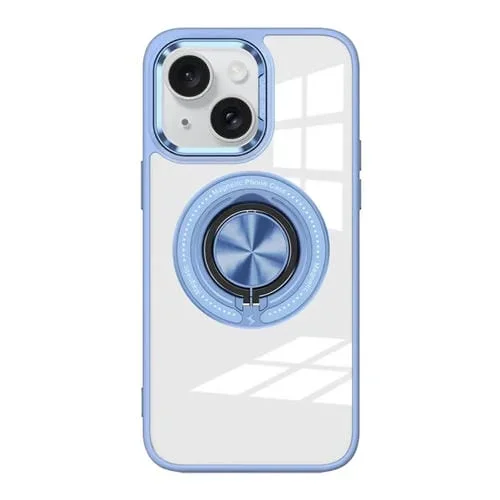 Funda acrílico para iPhone 15 Plus con soporte anillo giratorio magnético (Azul Claro)