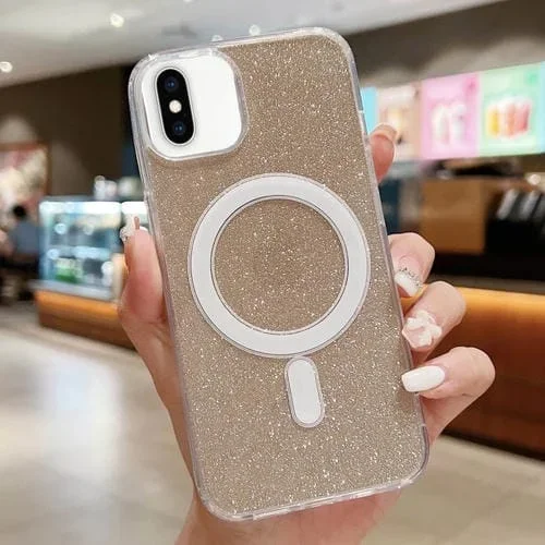 Funda Acrílico Transparente con Purpurina y Magsafe para iPhone Xs Max (Dorada)