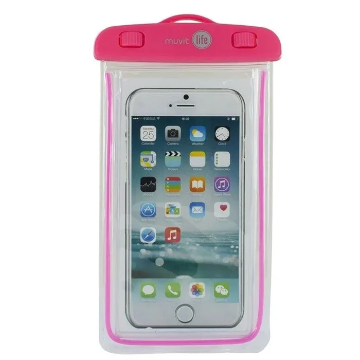 Funda acuática muvit life mlwpc0002 rosa transparente – universal hasta 6.2’/15.74cm – ipx8 – correa