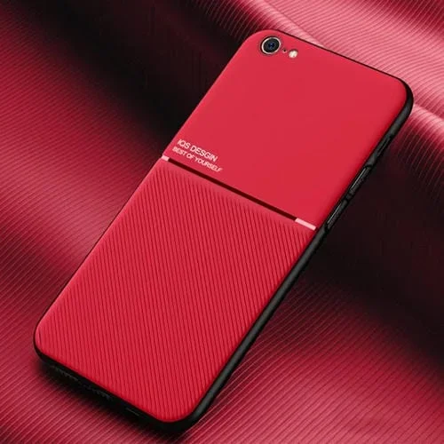 Funda clásica Tilt Strip Grain magnética a prueba de golpes PC + TPU para iPhone 6 Plus (Rojo)