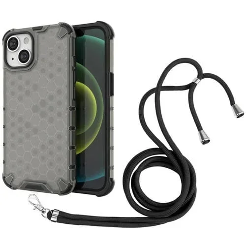 Funda con Lanyard para iPhone 15 Honeycomb Phone Case (Negro)