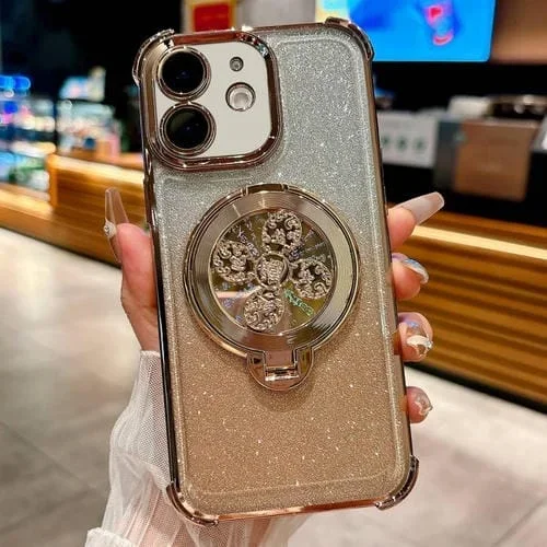 Funda con soporte giratorio para iPhone 12 con purpurina degradada (dorado desierto)