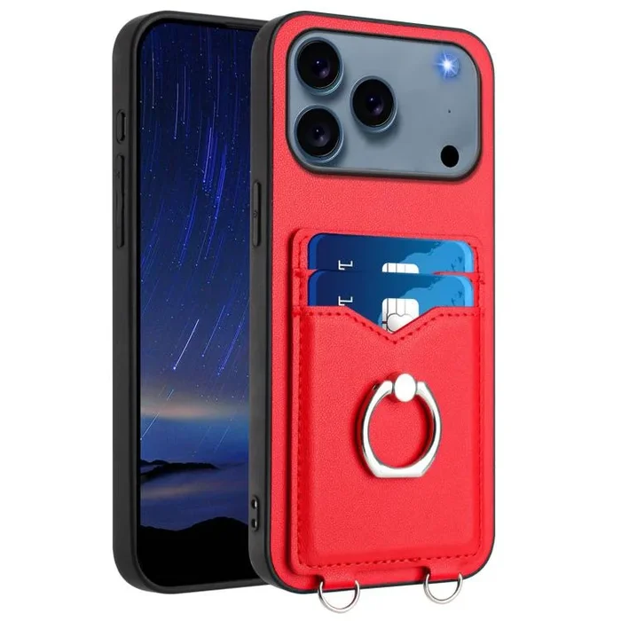 Funda con tarjetero y anillo para iPhone 17 Pro Max R20 (roja)