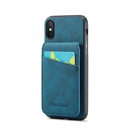 Funda Contraportada Fierre Shann Crazy Horse Card Holder para iPhone Xr (Azul)