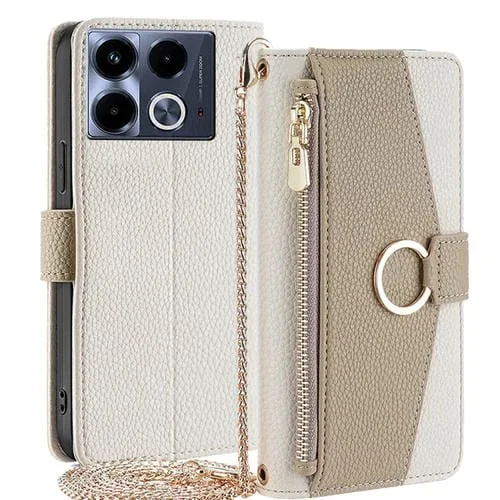Funda Cruzada de Cuero para Infinix Note 40 4G con Textura Litchi (Blanco)