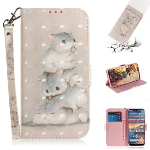 Funda Cuero con Dibujo 3D Ardillas para Nokia 4.2 con Soporte y Ranuras para Tarjetas
