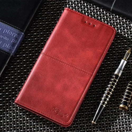 Funda Cuero con Tapa Horizontal Magnética Textura Vaca iPhone 13 Mini con Soporte y Ranuras para Tarjetas (Rojo)