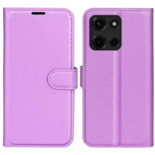 Funda Cuero con Tapa Horizontal Textura Lichi para Motorola Moto G 5G (2025) (Morado)