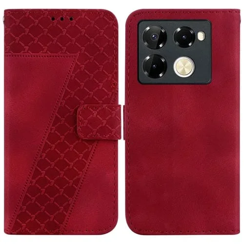 Funda Cuero En Relieve para Infinix Note 40 Pro 4G y 5G con Siete Formas (Rojo)