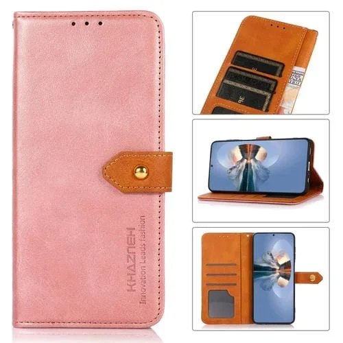 Funda Cuero Khazneh para Motorola Moto G53 5G/G13/G23 con Tapa Piel de Vaca (Oro Rosa)