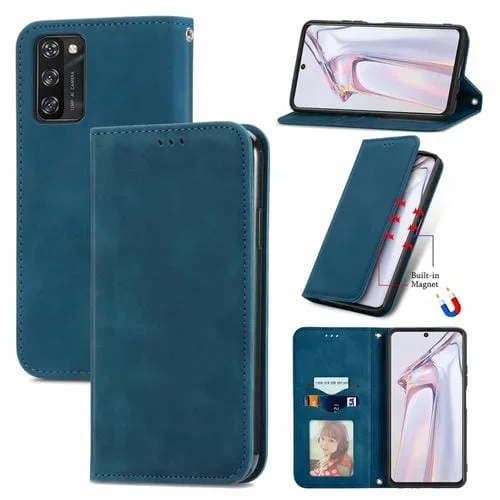 Funda Cuero para BlackView A100 Retro Magnético Horizontal con Soporte y Ranuras (Azul)