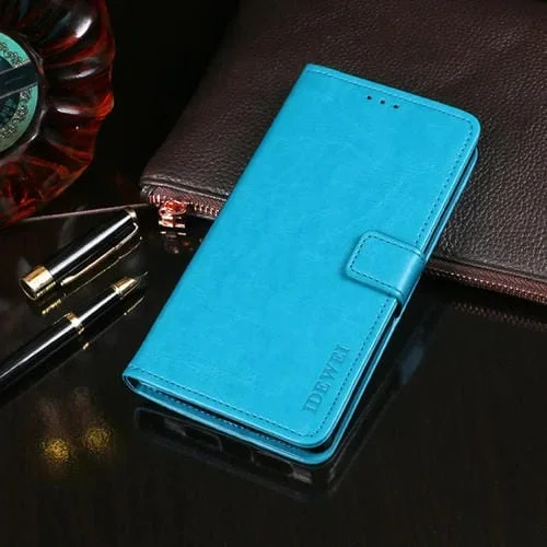 Funda Cuero para Oukitel C25 Idewei Crazy Horse con Soporte, Tragamonedas y Billetera (Sky Blue)