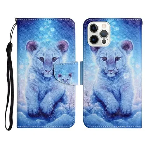 Funda Cuero Patrón Pintado Horizontal con Soporte y Ranura para Tarjeta y Billetera para iPhone 11 Pro (Little Leopard)