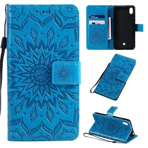 Funda Cuero PU LG K20 (2019) con Tapa Horizontal, Soporte, Ranuras y Cordón (Azul)